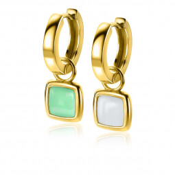 ZINZI gold plated zilveren oorbedels vierkant tweezijdig mintgroen en wit onyx 10mm ZICH2308 (excl. oorringen)