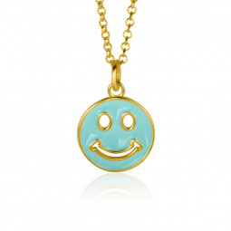 ZINZI gold plated zilveren hanger smiley rond 15mm met turquoise emaille ZIH2312T