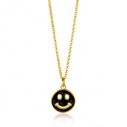 ZINZI gold plated zilveren hanger smiley rond 15mm met zwart emaille ZIH2312Z (zonder collier)