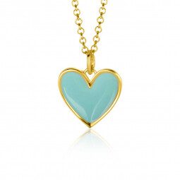 ZINZI gold plated zilveren hanger hart 15mm met turquoise emaille ZIH2314T