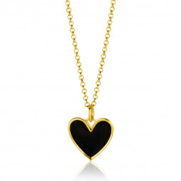 ZINZI gold plated zilveren hanger hart 15mm met zwart emaille ZIH2314Z