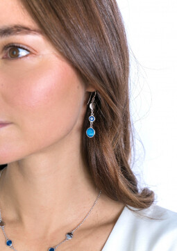 ZINZI zilveren oorhangers 50mm ronde vormen blauw kobalt ZIO2110