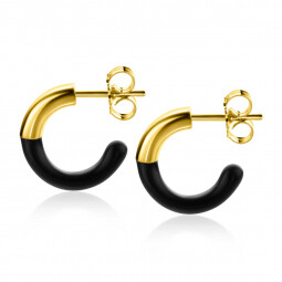 ZINZI gold plated zilveren trendy oorsieraden 16mm half emaille zwart ZIO2315Z