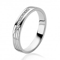 ZINZI zilveren trendy ring met streep ontwerp en middelste band bezet met witte zirconia's 3,5mm breed ZIRBF50
