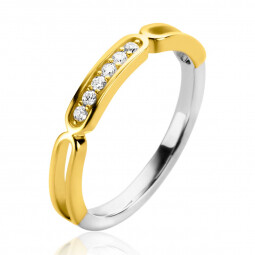 ZINZI gold plated zilveren aanschuifring 3mm breed met trendy ovale vormen wit ZIR2270Y