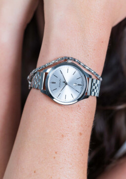 ZINZI Classy horloge 34mm zilverkleurige wijzerplaat stalen kast en band datum ziw1002
