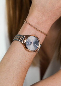 ZINZI Classy horloge 34mm grijze wijzerplaat roségoudkleurige stalen kast en bicolor band, datum ziw1027
