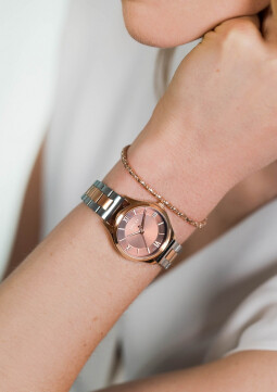 ZINZI Classy Mini horloge 30mm bruine wijzerplaat roségoudkleurige stalen kast en bicolor band ziw1236
