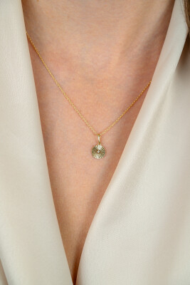 14mm ZINZI Gold 14 krt gouden hanger rond met zonnestralen en witte zirkonia ZGH542 (zonder collier)