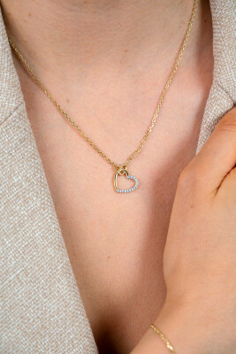 ZINZI gold plated zilveren ketting met twee sierlijke harten die met elkaar verbonden zijn, ook bezet met witte zirkonia's 42-45cm ZIC2874Y