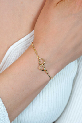 ZINZI gold plated zilveren armband met 2 verbonden hartjes 17,5-19,5cm ZIA2513G