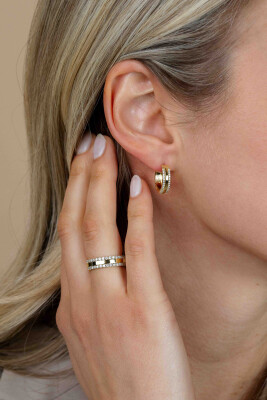 ZINZI goldplated zilveren multi-look ring drie banen, buitenste bezet met witte zirconia's ZIR2445Y