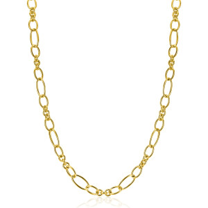 ZINZI goldplated zilveren schakelketting 45cm met speelse combinaties van ronde en ovale schakels ZIC2706G
