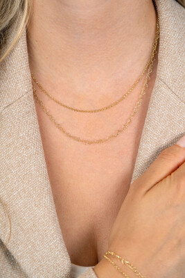 ZINZI goldplated zilveren dubbele schakelketting 40–45cm met fijne hartvormige schakels ZIC2775G