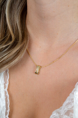 ZINZI gold plated zilveren ketting 42–45cm met luxe cross-over hanger (16mm) bezet met witte zirkonia's ZIC1790Y