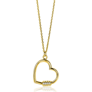ZINZI zilveren ketting 14K geel verguld 45cm met luxe groot hart witte zirconia's ZIC2031