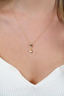 ZINZI gold plated zilveren collier 45cm met kleurrijke hanger (20mm) een speelse combinatie van vormen en kleuren champagne, bruin en wit ZIC2900