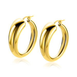 32mm ZINZI goldplated zilveren oorringen met een bolle aflopende vorm en handige bovensluiting ZIO2789G