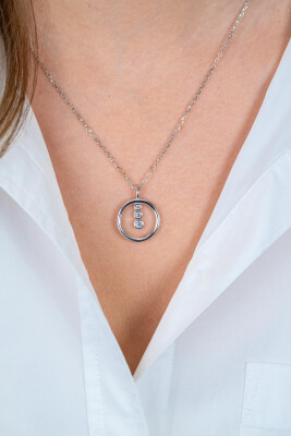 ZINZI zilveren ketting 45cm met ronde hanger en drie fonkelende witte zirkonia's ZIC2820