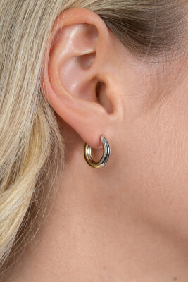 15mm ZINZI bicolor zilveren gladde oorringen met 3mm buisdikte, aan twee zijden te dragen en luxe klapsluiting ZIO2836