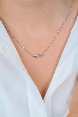 ZINZI zilveren ketting 45cm met cilindervormige hanger, bezet met diverse witte zirkonia’s ZIC2812