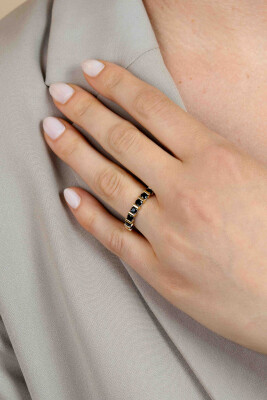 ZINZI zilveren bicolor ring vierkant en ronde zwarte zirconia's ZIR2252