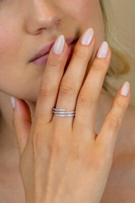 ZINZI zilveren multi-look ring (6mm breed) met 3 banen bezet met witte zirkonia’s ZIR2727