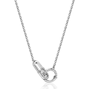 ZINZI zilveren ketting 45cm met paperclip- en ronde schakel bezet met witte zirconia's ZIC2810