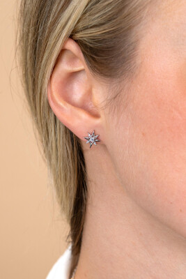 9mm ZINZI zilveren oorstekers met chique ster bezet met witte zirkonia’s ZIO2838