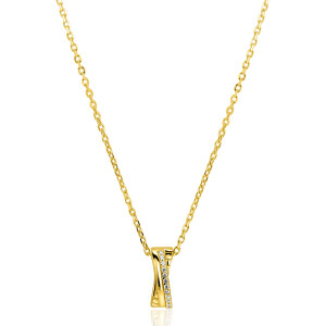 ZINZI gold plated zilveren ketting 45cm met luxe cross-over hanger (16mm) bezet met witte zirkonia's ZIC2801