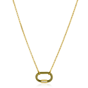 ZINZI gold plated zilveren schakelketting 45cm ovale hanger olijfgroen emaille en witte zirconia's ZIC2374