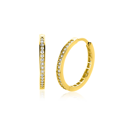 19mm ZINZI Gold 14 krt gouden oorringen met rijzetting witte zirconia's en luxe klapsluiting 2mm vierkante buis ZGO573Z