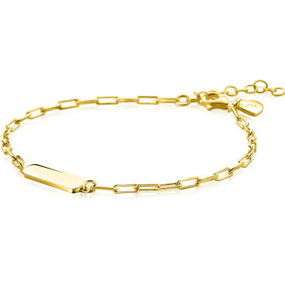 ZINZI gold plated zilveren armband met paperclip-schakels en glanzend rechthoekig plaatje om te graveren 16,5-19,5cm ZIA2530G