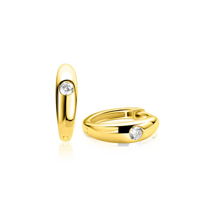 16mm ZINZI gold plated zilveren oorringen organisch gevormd met witte zirkonia 4,5mm breed met luxe klapsluiting ZIO2898