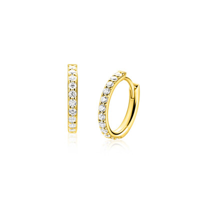 15mm ZINZI gold plated zilveren tennis oorringen bezet met een rij schitterende zirkonia’s, luxe klapsluiting ZIO2881Y