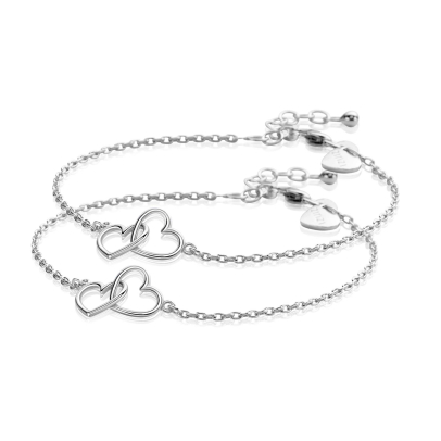 ZINZI set van 2 zilveren armbanden met 2 verbonden hartjes 17,5-19,5cm ZIA2513-SET