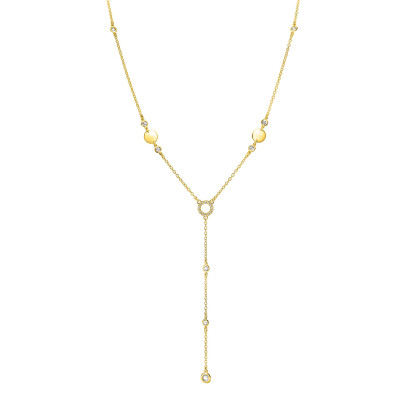 ZINZI gold plated zilveren Y-collier 45cm met glimmende ronde elementen en bezet met fonkelende witte zirkonia's ZIC2909