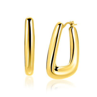 33mm ZINZI gold plated zilveren oorringen met brede buis en rechthoekig model, handige bovensluiting  ZIO2748G