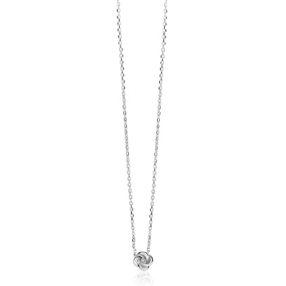 ZINZI zilveren ketting met hanger in roosdesign (9mm) en bezet met een witte zirkonia in het midden 42-45cm ZIC2872