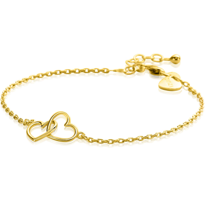 ZINZI gold plated zilveren armband met 2 verbonden hartjes 17,5-19,5cm ZIA2513G
