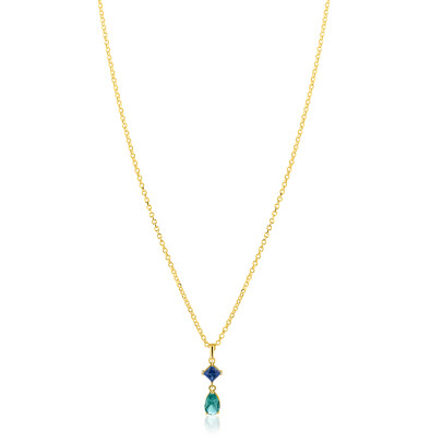 ZINZI gold plated zilveren ketting 42-45cm met luxe peervormige turquoise hanger en blauwe ruitvorm ZIC2745