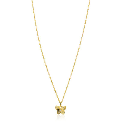 ZINZI gold plated zilveren ketting 42-45cm met vlinder hanger, bezet met witte zirkonia's ZIC2742