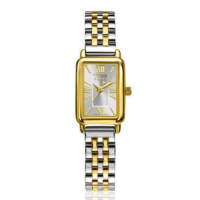ZINZI Small Elegance bicolor horloge zilverkleurige sunray wijzerplaat en rechthoekige kast stalen bicolor schakelband 22mm extra dun ZIW2833
