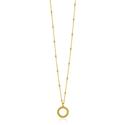 ZINZI gold plated zilveren ketting met kleine bolletjes en ronde hanger (12mm) met bolstructuur 42-45cm ZIC2704G