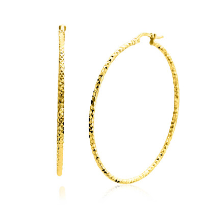 52mm ZINZI gold plated zilveren grote oorringen met gefacetteerde buis en handige bovensluiting ZIO2912G