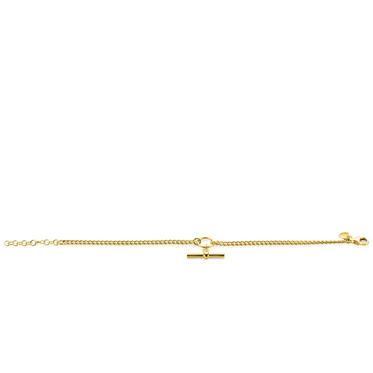 ZINZI gold plated zilveren gourmet armband met trendy kapittelstokje en open rondje 16,5-19,5cm ZIA2359