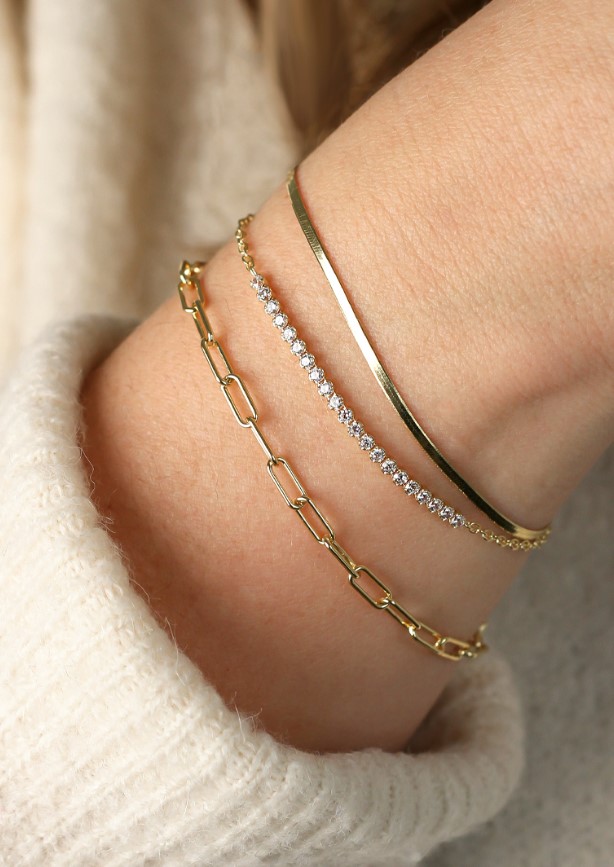 ZINZI gold plated zilveren armband, in het midden bezet met 21 witte zirconia's 16-19cm ZIA2370Y