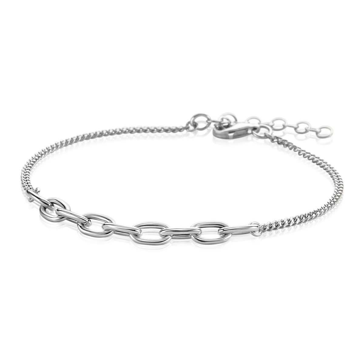 ZINZI zilveren gourmet armband met grotere ovale schakels in het midden 17-19,5cm ZIA2481