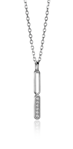 ZINZI zilveren ketting 42-45cm met staafhanger trendy ovalen wit ZIC2270