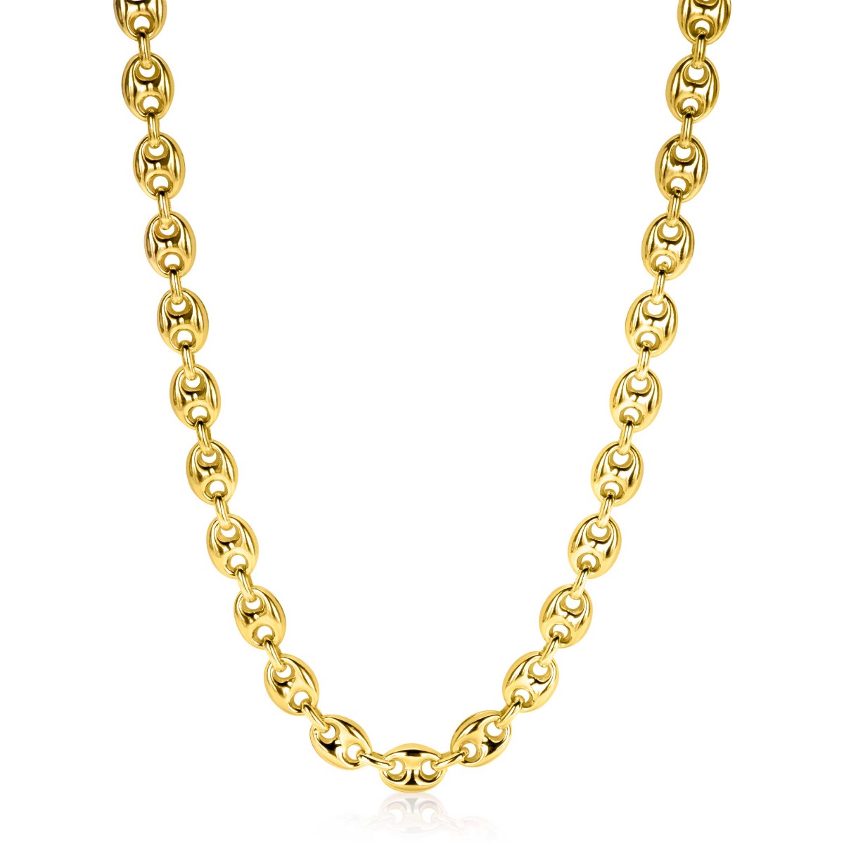 ZINZI gold plated zilveren koffieboon schakelketting 45cm 8mm breed ZIC2341G